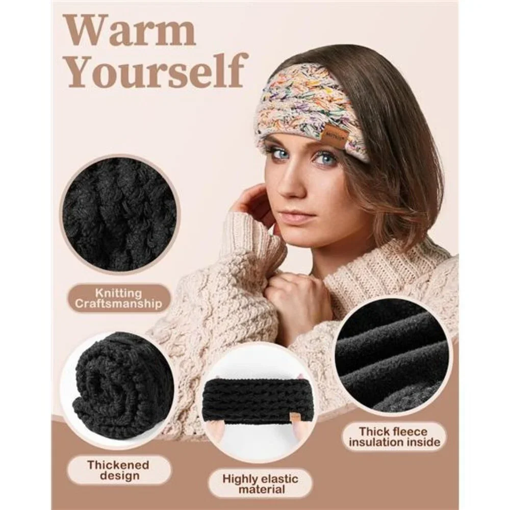 UO Winter Headbands for Women 3 Pack, Ear Warmers for Women Knit Fleece Lined,